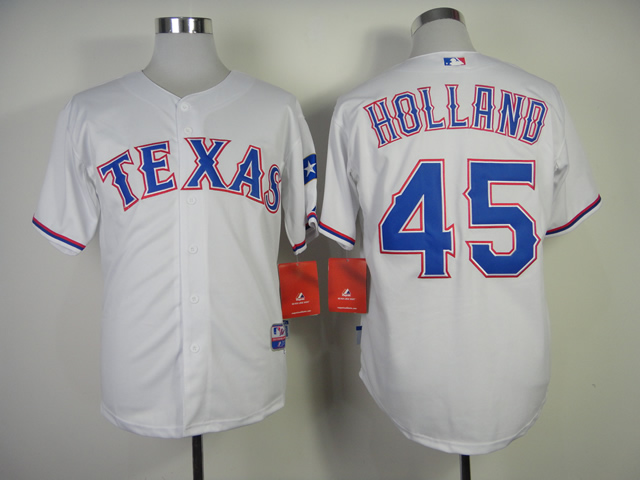 Men Texas Rangers #45 Holland White MLB Jerseys